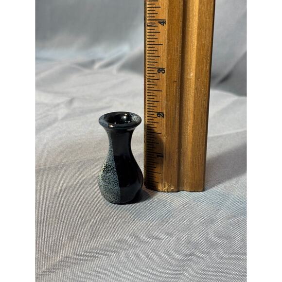 Vintage 2" Mini Handmade Vase Blue Silver Drip Glaze Handmade Collectible - Picture 6 of 8